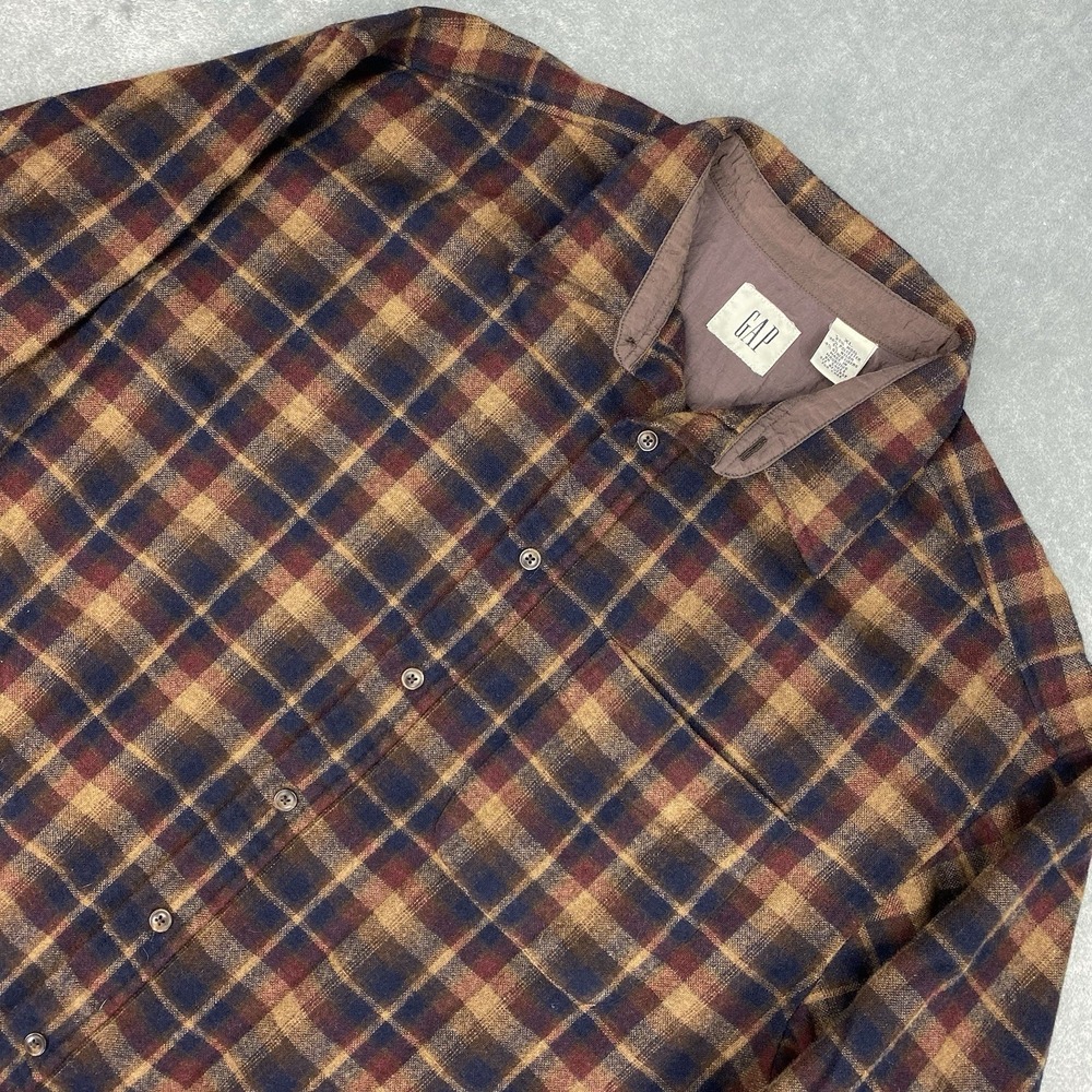 Vintage Gap Shirt Mens Size XL Button Up Plaid Wool Blend Flannel Outdoors Earth